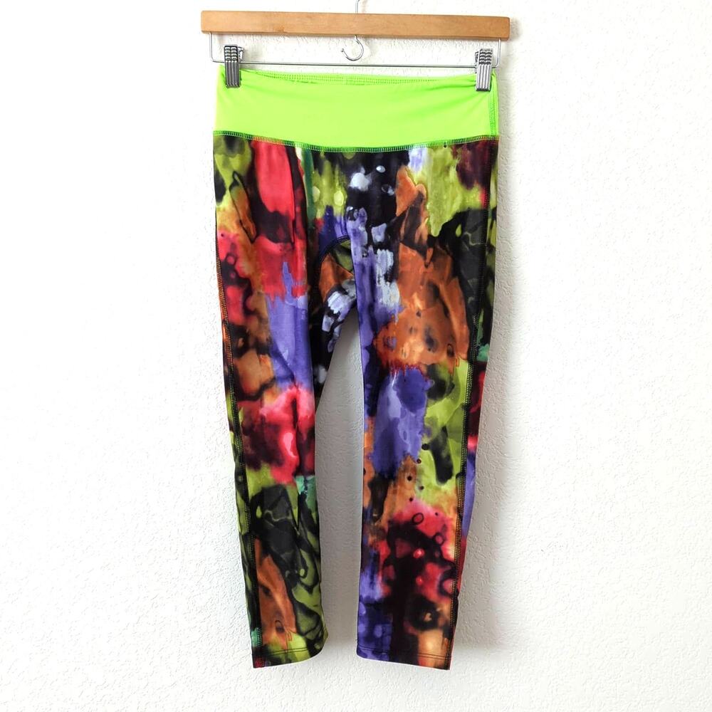 PRISMSPORT Womens Leggings Small Colorful Watercolor‎ Workout Stretchy Cropped S